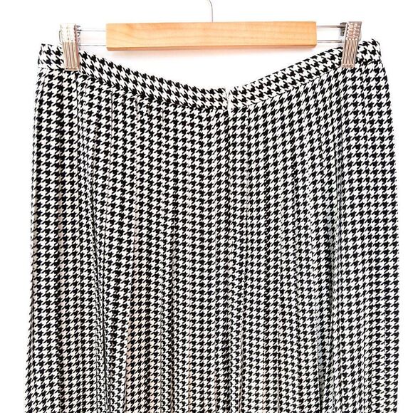J. Crew Factory White Black Houndstooth Print Pleated Midi Skirt 12P - Picture 9 of 10